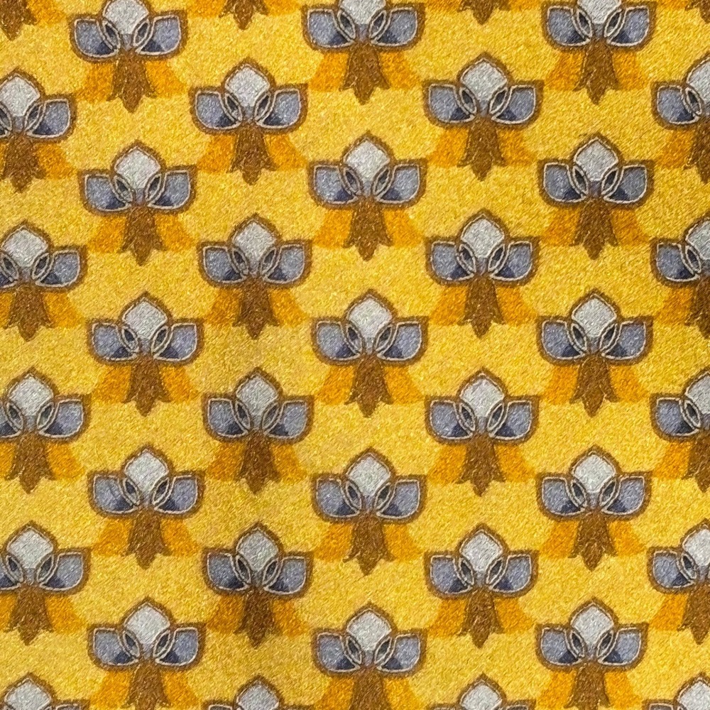 Mens Tie | Ermenegildo Zegna Tie | Gold Blue Fleur-De-Lis Silk - Picture 2 of 5